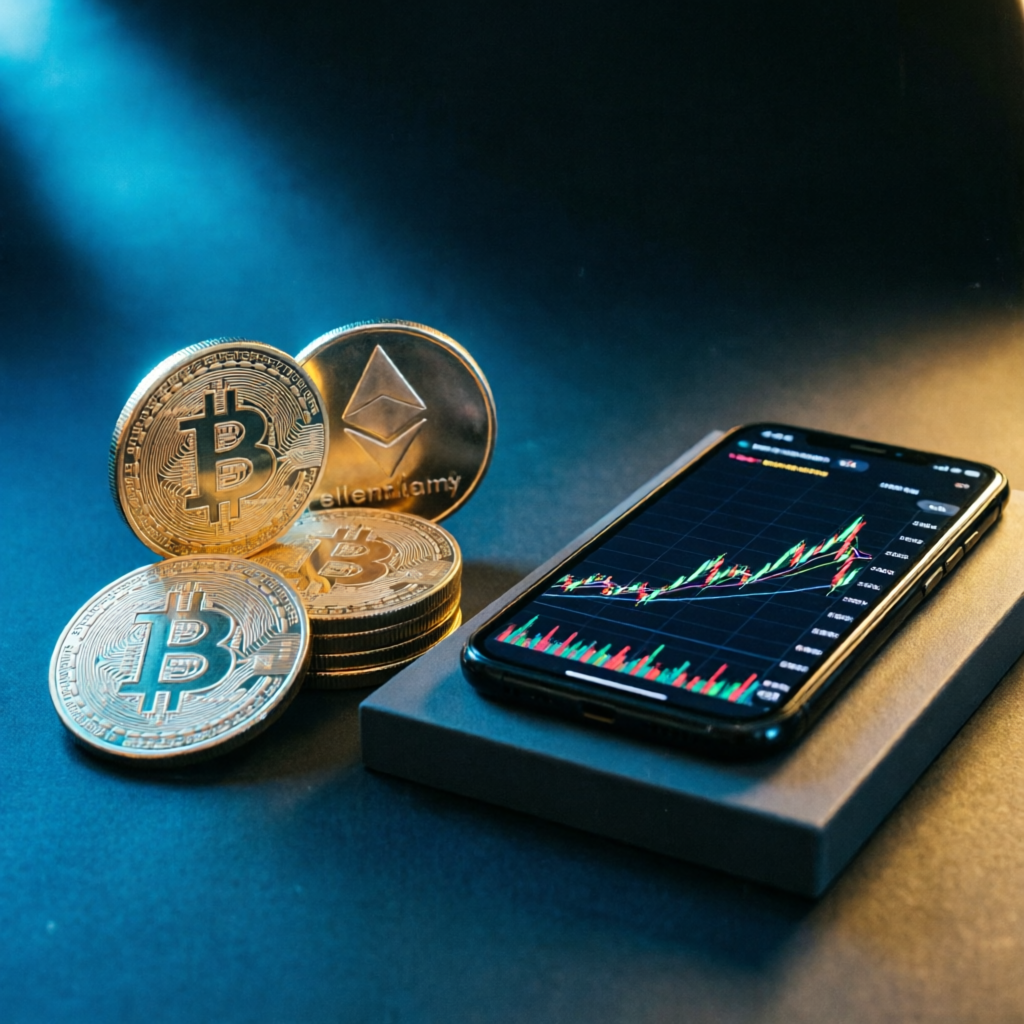 photorealistic image of cryptocurrency coins (Bitcoin
